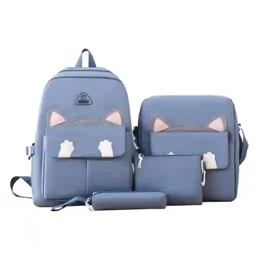 Set De Maleta Y Bolsas Multifuncionales Juvenil Diseño Gato Azul