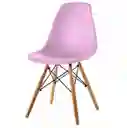 Silla Moderna Plástica Con Patas En Madera Rosado