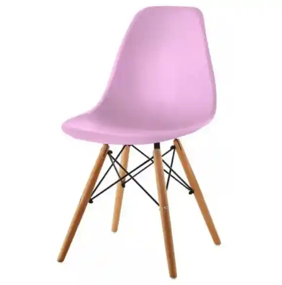 Silla Moderna Plástica Con Patas En Madera Rosado