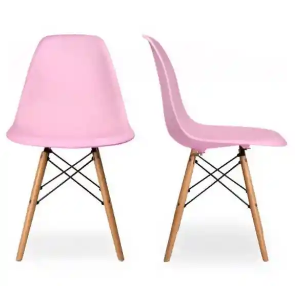 Silla Moderna Plástica Con Patas En Madera Rosado
