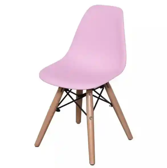 Silla Moderna Plástica Con Patas En Madera Rosado