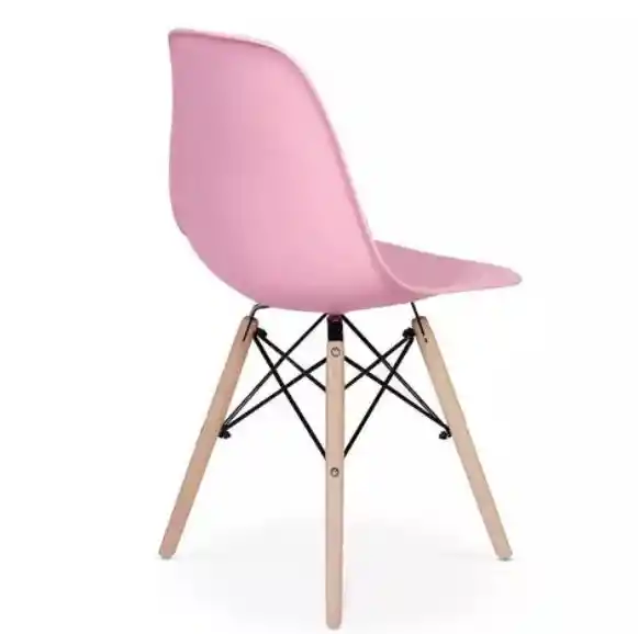Silla Moderna Plástica Con Patas En Madera Rosado