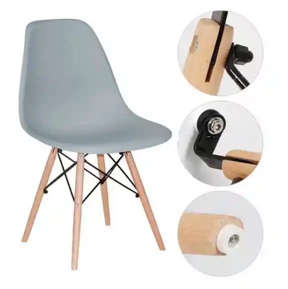 Silla Moderna Plástica Con Patas En Madera Gris