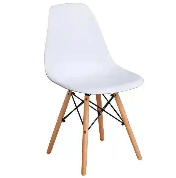 Silla Moderna Plástica Con Patas En Madera Blanco