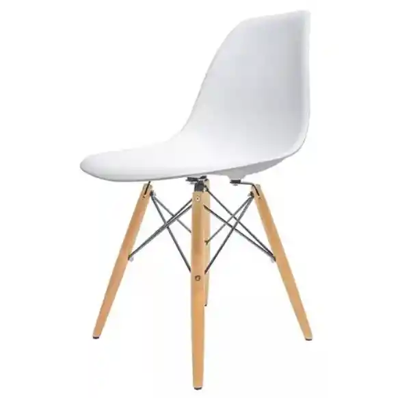 Silla Moderna Plástica Con Patas En Madera Blanco