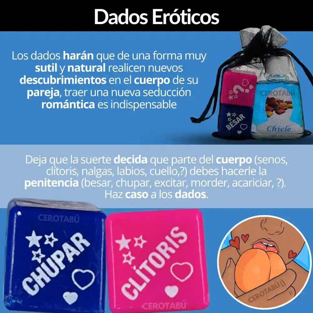 Aceite Comestible Para Sexo Oral + Dados Eróticos Poses X2