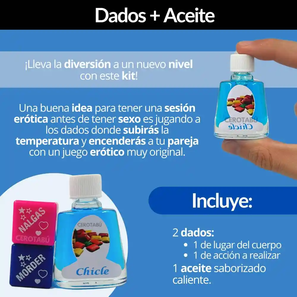Aceite Comestible Para Sexo Oral + Dados Eróticos Poses X2