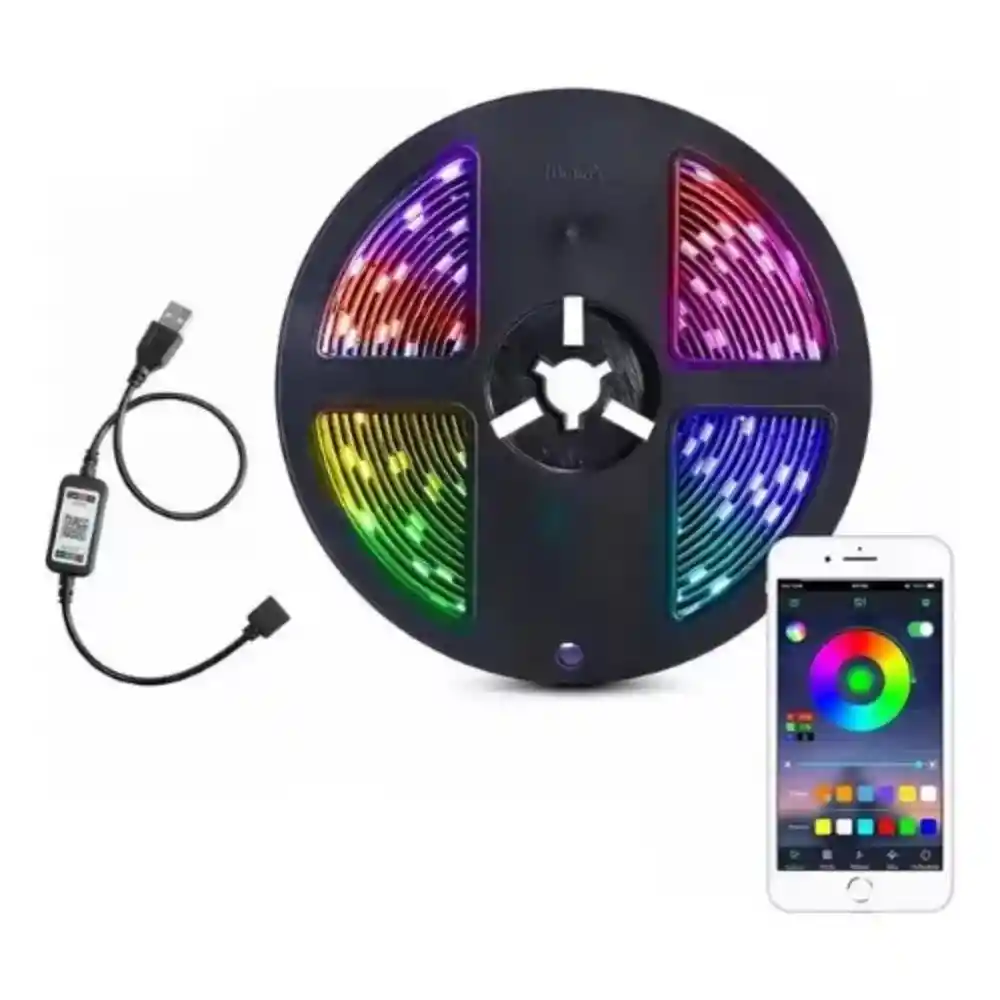 Cinta Led Tira Luces 5 Mts Rgb Multicolor Con Control Deluxe - Bluetooth Con Conexion Usb