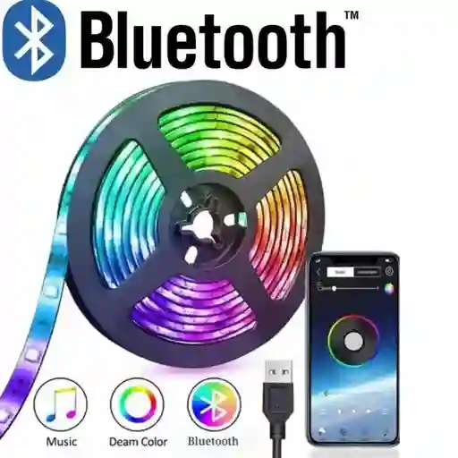 Cinta Led Tira Luces 5 Mts Rgb Multicolor Con Control Deluxe - Bluetooth Con Conexion Usb