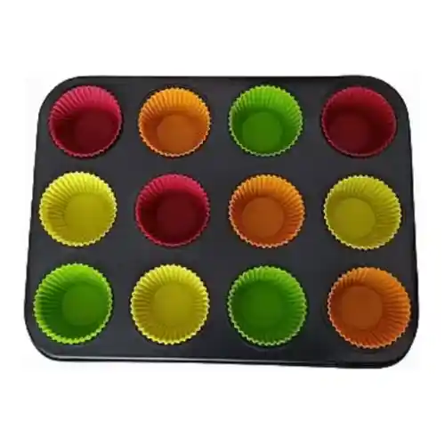 Molde Cupcakes Acero X 12 Cavidades + 12 Moldes Cup Silicona