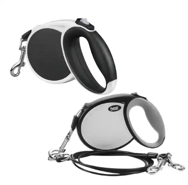 Correa Retráctil Negra Para Mascotas Con Dispensador De Agua