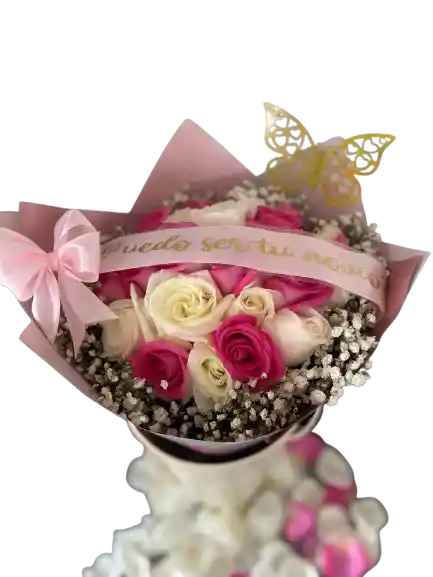 💐 Ramo De Flores Bouquete Buchon 25 Rosas En Dos Tonos