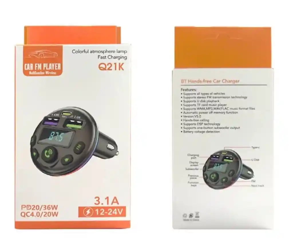 Modulador Q21 Para Carro Adaptador Y Receptor Bluetooth Carga Rapida
