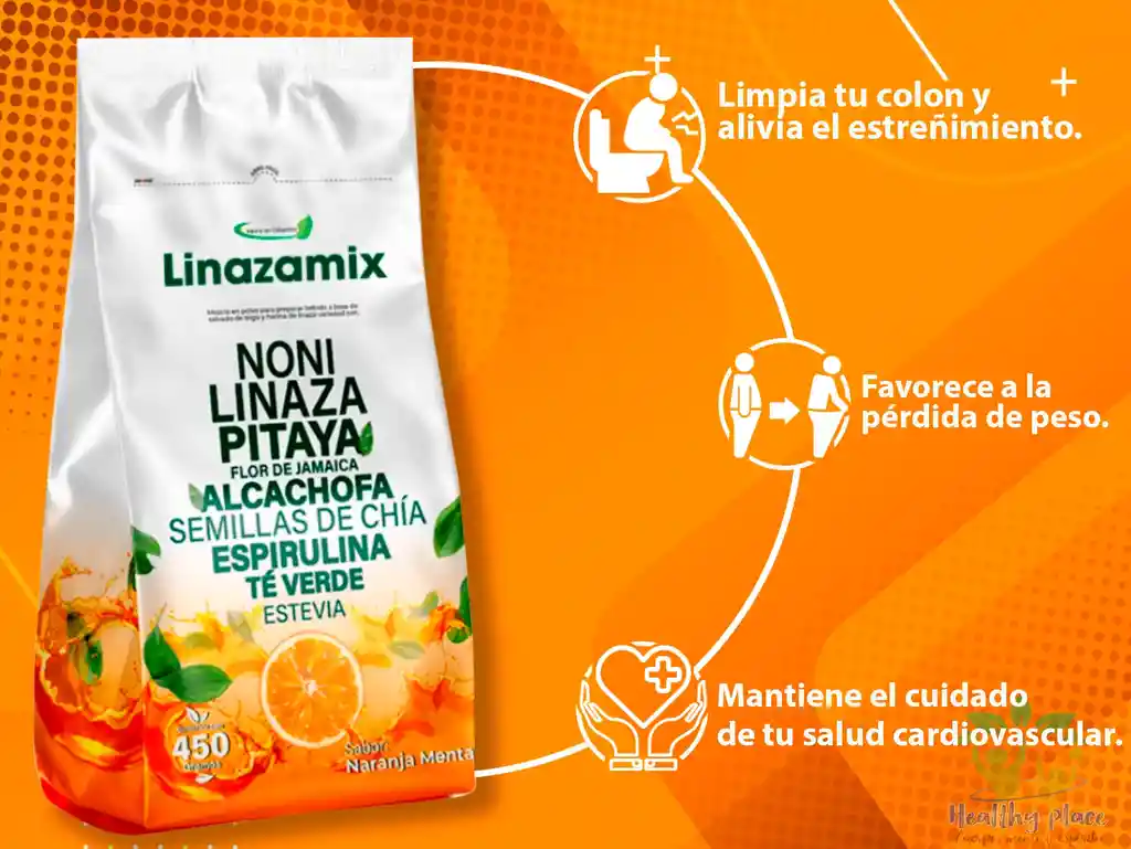 Fibra Colon Cleanser Linazamix 450g Sabor Naranja Menta