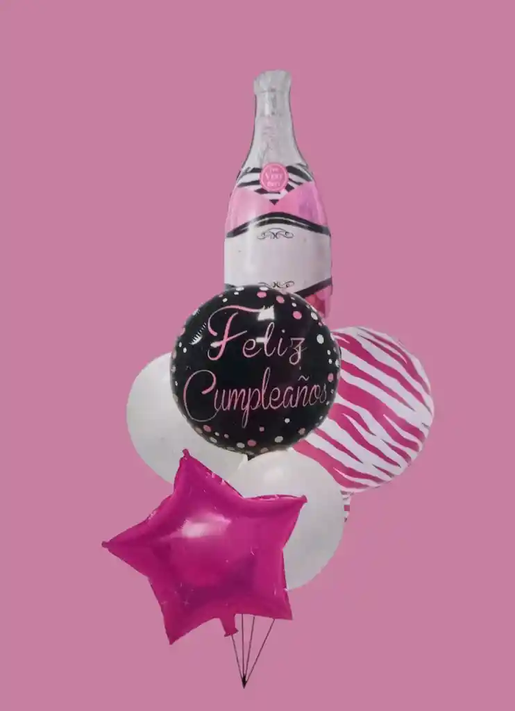 Bouquet X6 Globos Champagne Feliz Cumpleaños