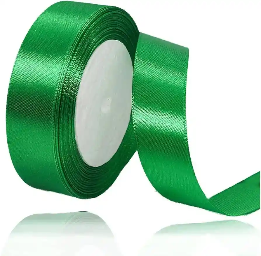 Cinta Listón De Tela Lisa Satinada Color Verde Pasto 4cm X2 Metros
