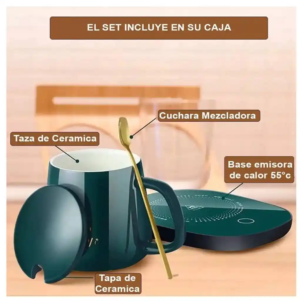 Mug Inteligente Con Base Calentadora Y Pocillo Térmico