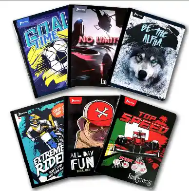 Cuaderno Cosido Grande Masculino, 50h Linea Corriente Con Sticker
