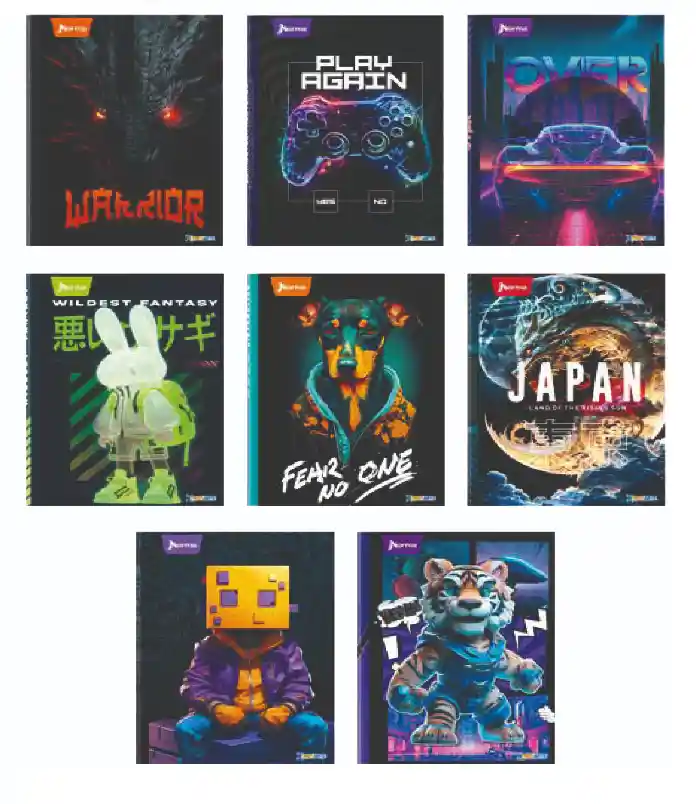 Cuaderno Cosido Grande Masculino, 50h Cuadriculado Con Sticker