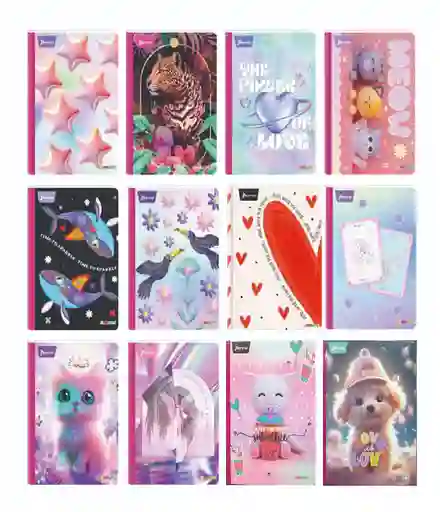 Cuaderno Cosido Grande Femenino, 100h Linea Corriente Con Sticker