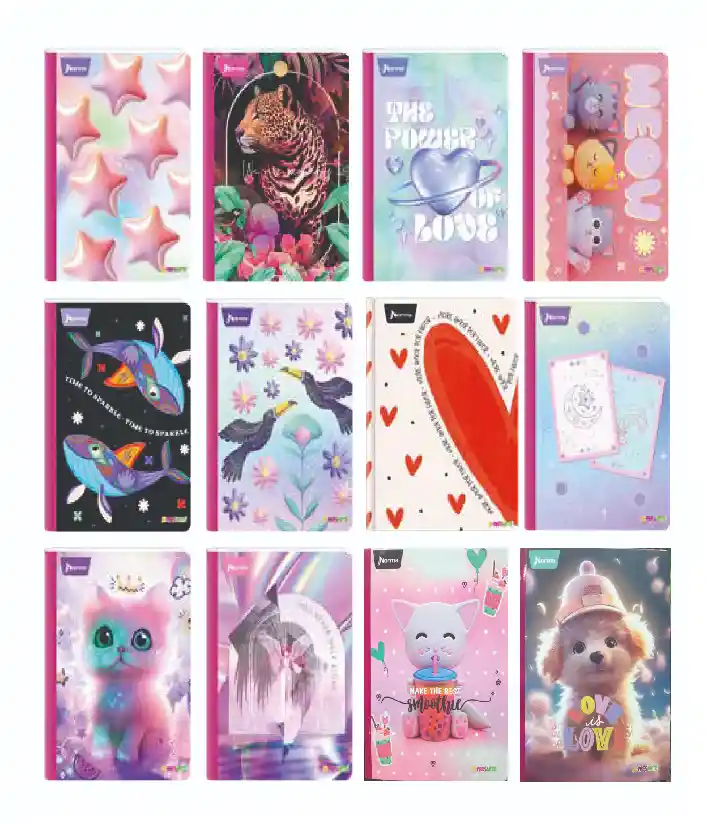 Cuaderno Cosido Grande Femenino, 100h Linea Corriente Con Sticker