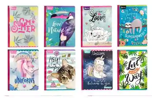 Cuaderno Cosido Grande Femenino, 50h Cuadriculado Con Sticker