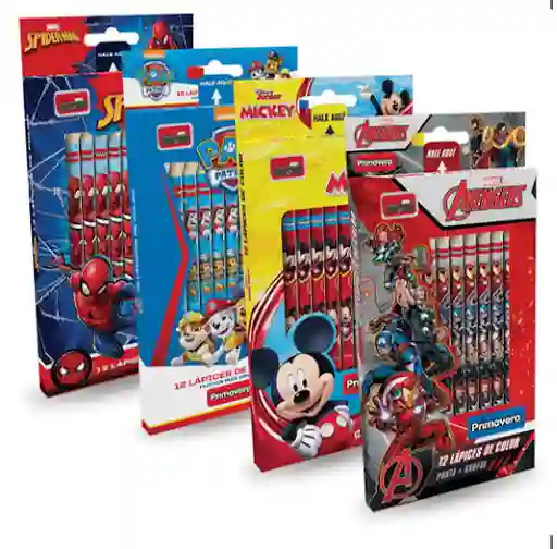 Colores Primavera De Personajes Para Niño - X12 Incluye Sacapuntas