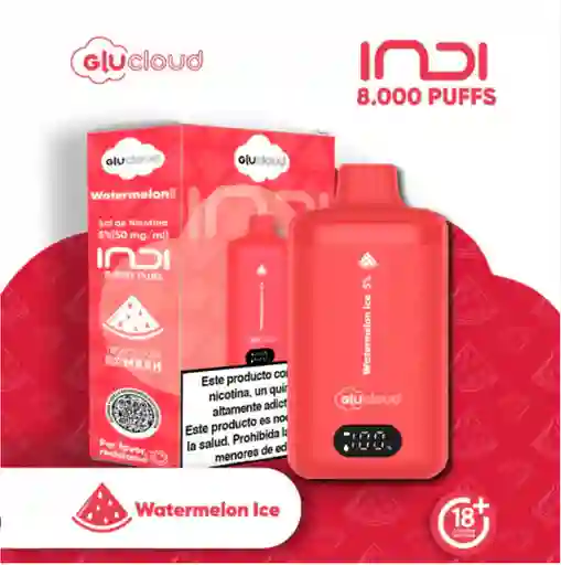 Vape Glucloud Watermelon Ice Indi 8000 Puffs