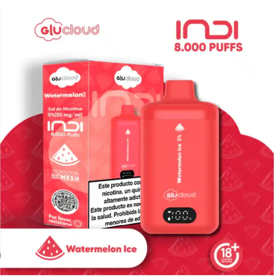 Vape Glucloud Watermelon Ice Indi 8000 Puffs