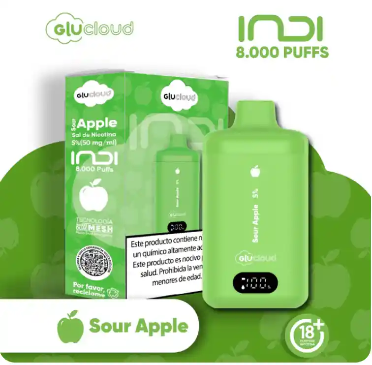 Vape Glucloud Sour Apple Indi 8000 Puffs