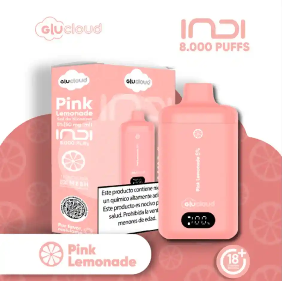 Vape Glucloud Pink Lemonade Indi 8000 Puffs