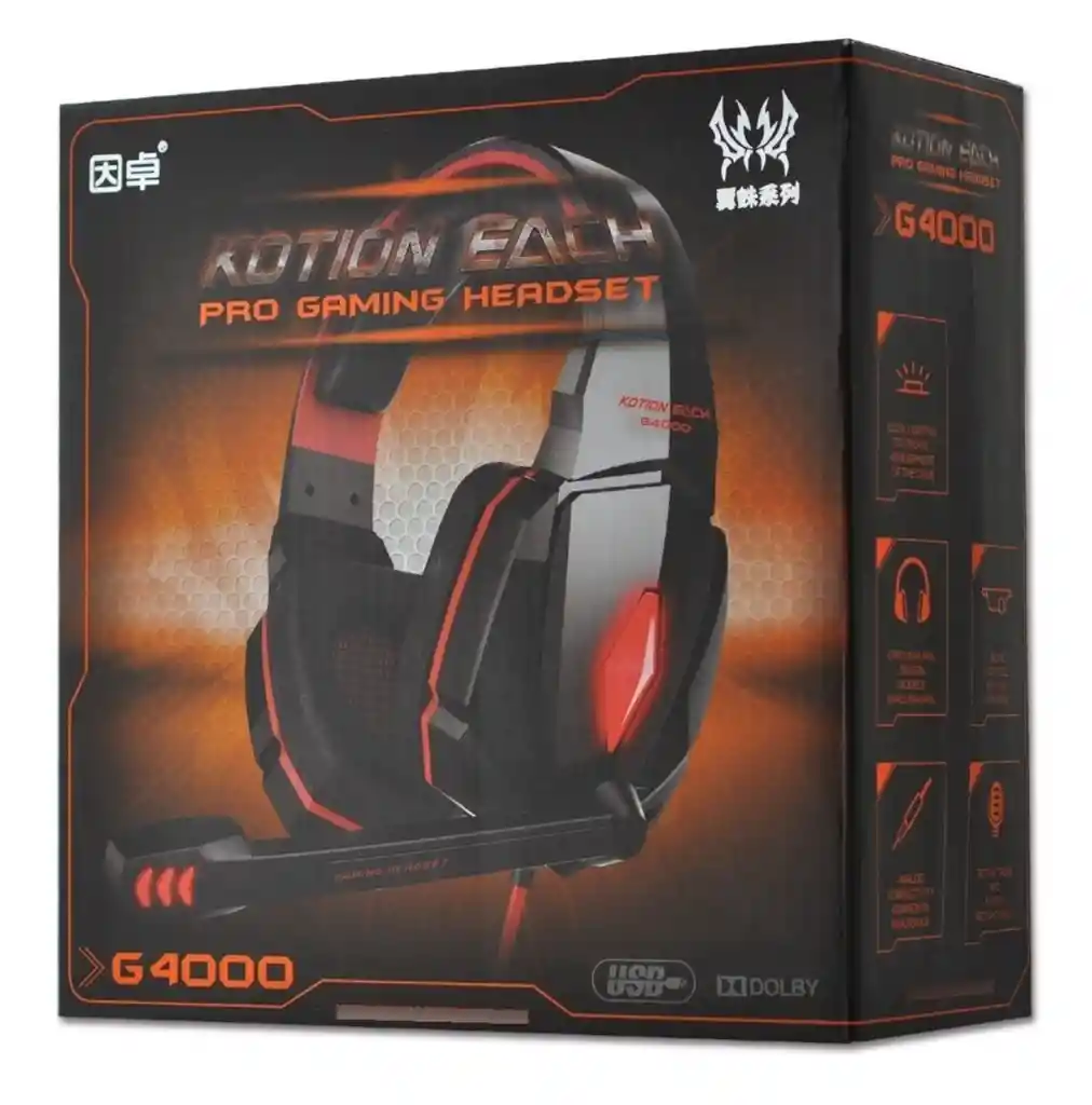 Audífonos Auriculares Gamer G4000 Negro Con Rojo Luz Led