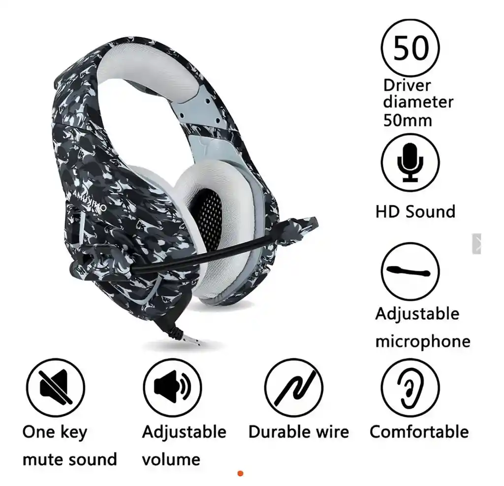 Audífonos Auriculares Tipo Diadema Gamer Camuflados K1