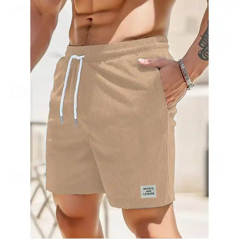 Shorts Casuales De Corduroy Para Hombres, Kakhi Versátiles A La Rodilla