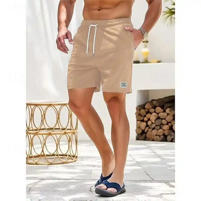 Shorts Casuales De Corduroy Para Hombres, Kakhi Versátiles A La Rodilla