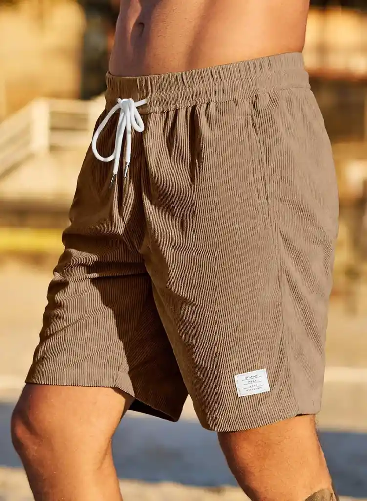 Shorts Casuales De Corduroy Para Hombres, Kakhi Versátiles A La Rodilla