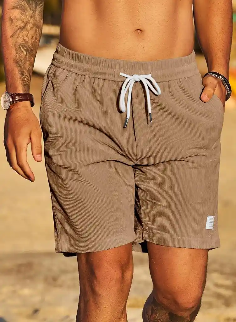 Shorts Casuales De Corduroy Para Hombres, Kakhi Versátiles A La Rodilla