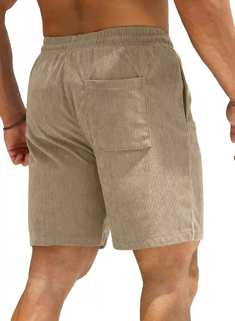 Shorts Casuales De Corduroy Para Hombres, Kakhi Versátiles A La Rodilla