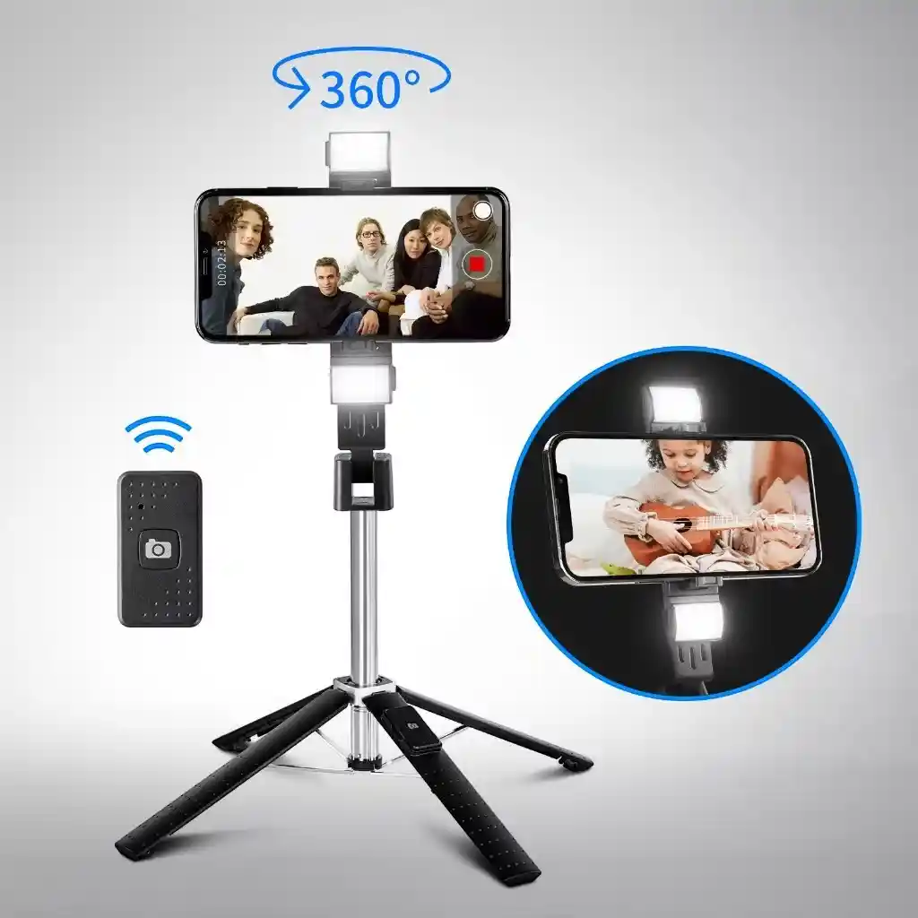 170cm, Trípode Y Palo Selfie Con Luz Led + Control Bluetooth | Monopod Para Celular Y Camara