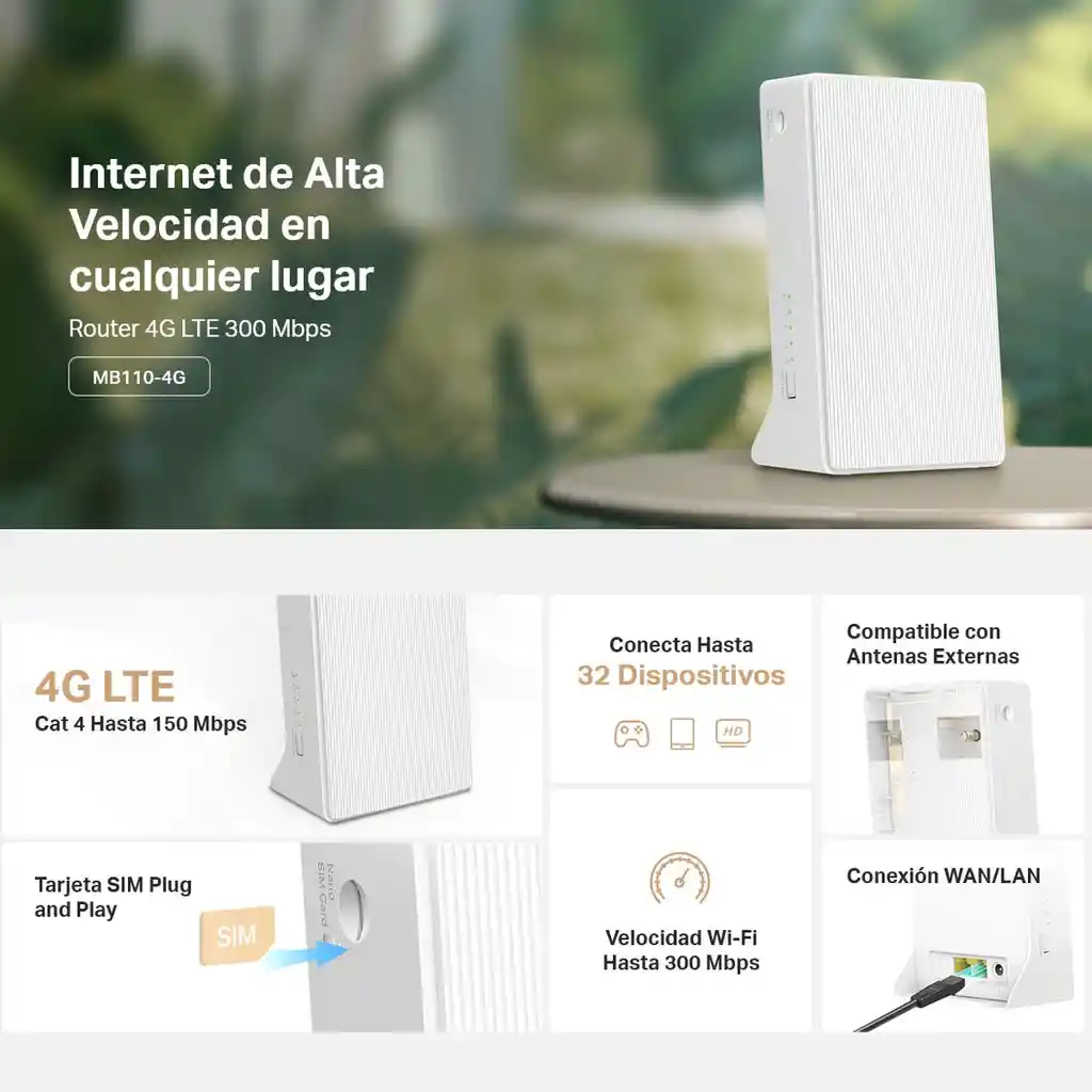 Router Wifi 300mbps Y Modem Sim 4g Lte Mercusys Mb110-4g
