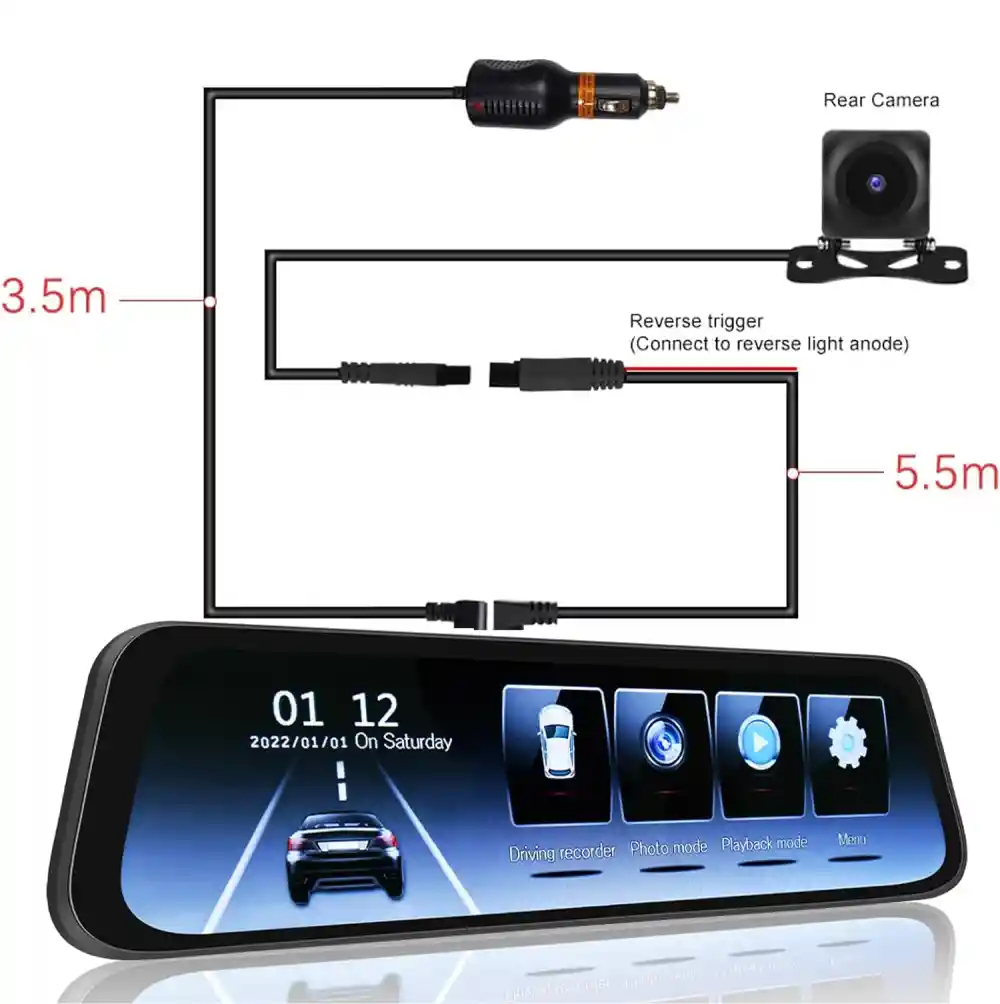 Espejo Retrovisor Con Cámara Táctil 9.66 Inch Dvr 1080p P2