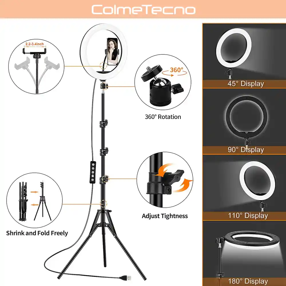 Aro De Luz Led Regulable 26cm Rgb Móvil, Cámaras + Trípode