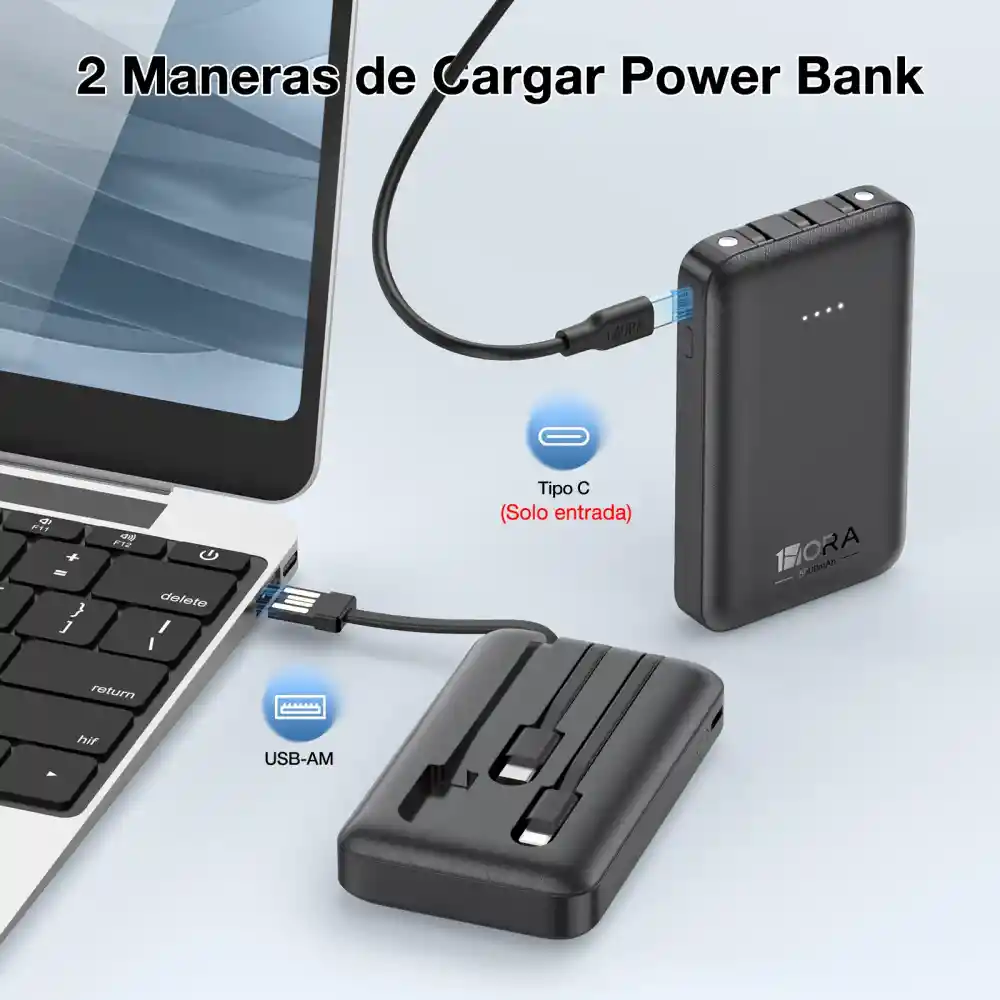 1hora Power Bank Batería Portátil 5.000mah 3 Cables Gar261