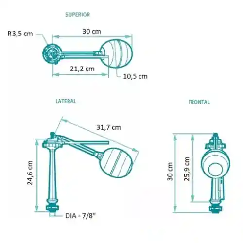 Válvula Llenado Tanque Sanitario Atlas Plus 26cm Grival