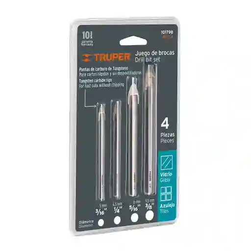 Juego Brocas Para Vidrio Y Baldosa 4 Piezas Truper