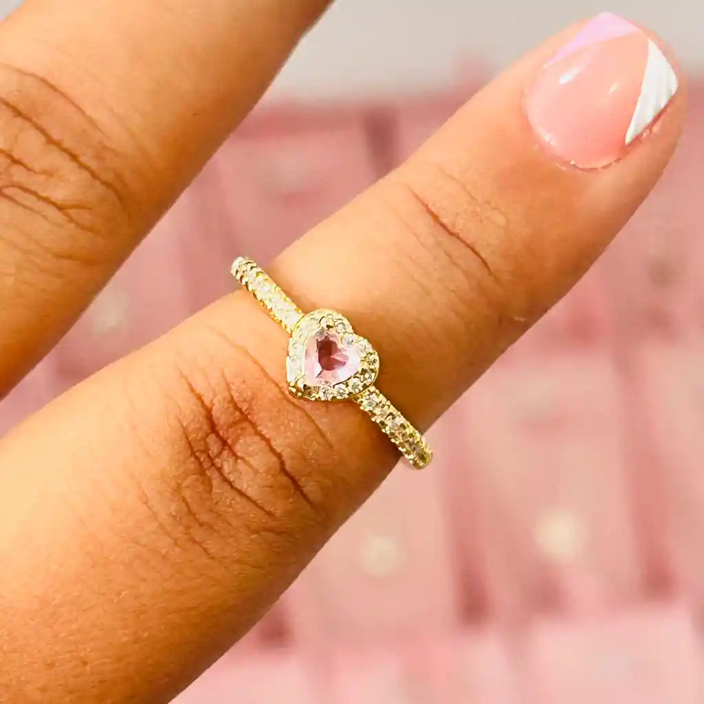 Anillo Corazón Rosa + Cofre De Joyería