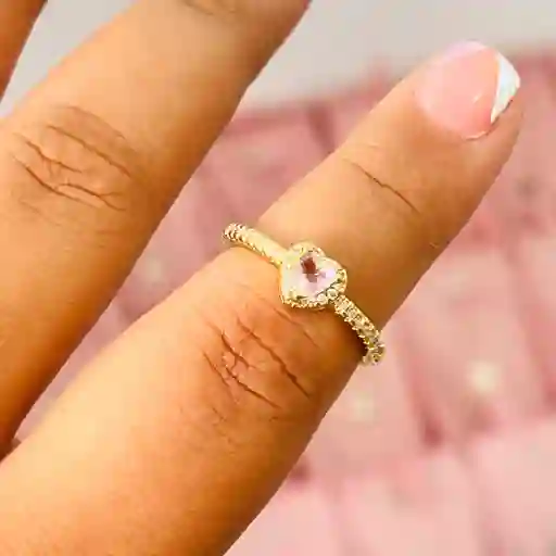 Anillo Corazón Rosa + Cofre De Joyería
