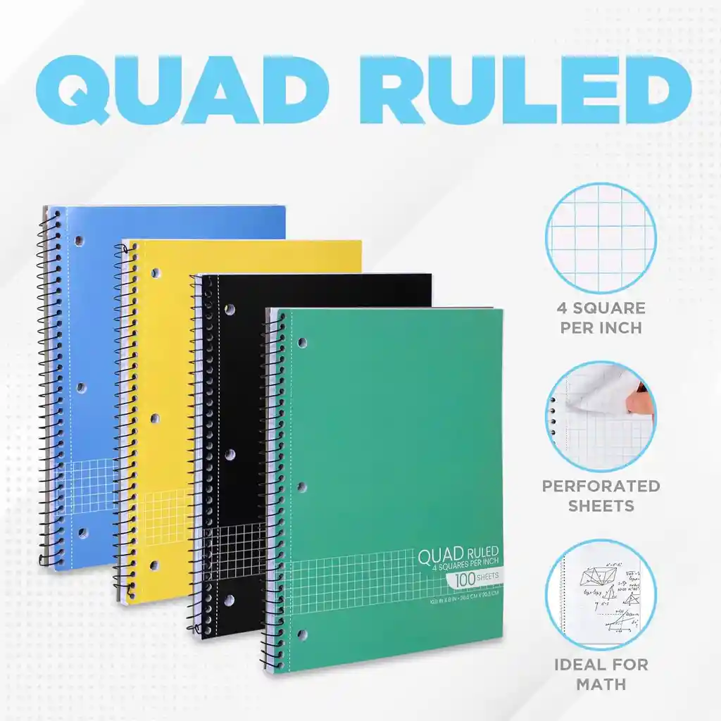 Cuaderno Argollado Cuadriculado 100 Hojas Grande 26 X 20cm Tapa Blanda 1 Materia