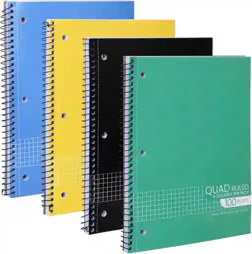 Cuaderno Argollado Cuadriculado 100 Hojas Grande 26 X 20cm Tapa Blanda 1 Materia