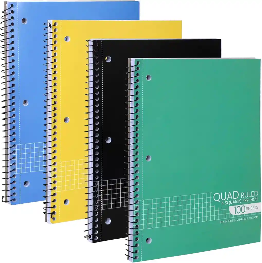 Cuaderno Argollado Cuadriculado 100 Hojas Grande 26 X 20cm Tapa Blanda 1 Materia